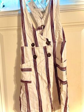 Free People White Overall Dress with Purple Stripe Detail Not Shorts